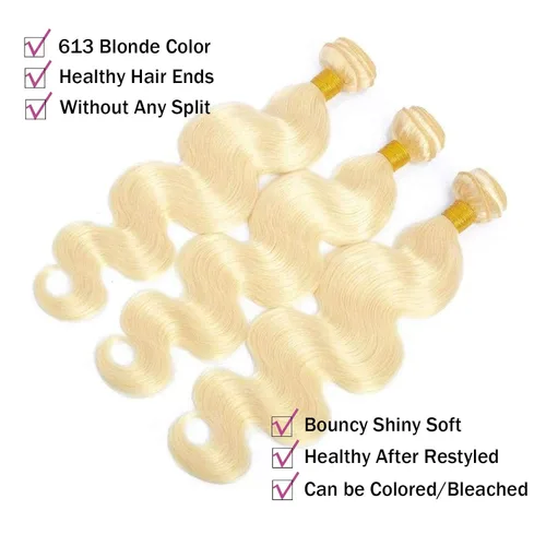 Miniatura 2 de Extensiones de cabello humano ondulado rubio 613 de 12 pulgadas, 100% sin procesar, grado 14A, cabello humano virgen brasileño sin procesar, 1