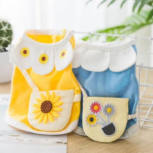 Miniatura 3 de Vestido para perro con manga abombada, amarillo limón, girasol, piña, a cuadros, ropa de verano para perros pequeños y niñas