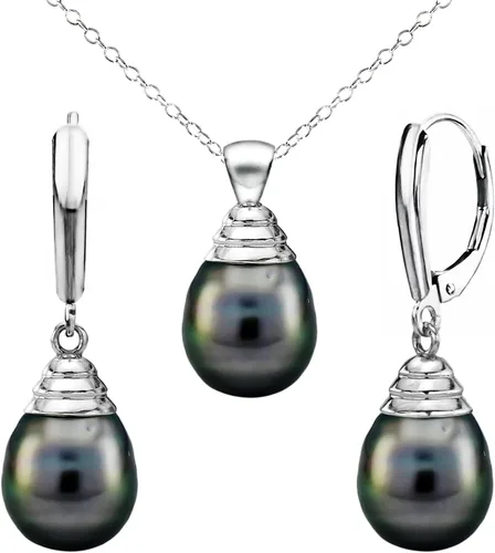 Colgante de perlas cultivadas de Tahití de plata esterlina de 0.394-0.413 in, color negro, con forma de palanca, 18 pulgadas