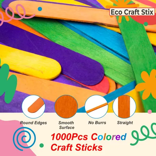 Miniatura 3 de Palitos de manualidades jumbo de colores Eco Craft Stix de 6 pulgadas, paquete de 1,000 unidades de palitos de manualidades jumbo
