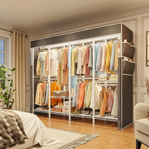 Miniatura 19 de Raybee Perchero para ropa con cubierta, perchero para colgar ropa, armario portátil, ajustable, 1150LBS, 18" de profundidad x 76" de ancho x 77