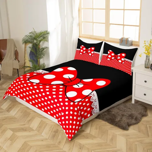Miniatura 8 de Juego de funda de edredón con lazo de dibujos animados para niños, tamaño individual, juego de ropa de cama de mariquita, escarabajo, insecto