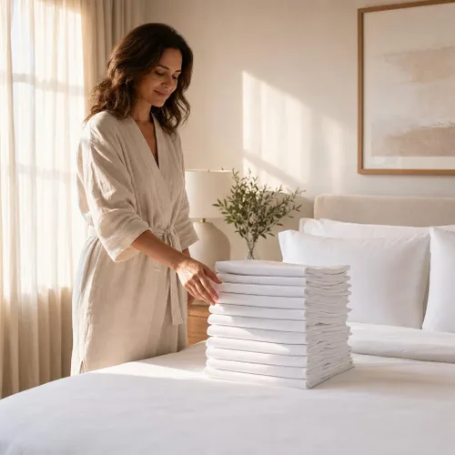 Miniatura 8 de Pacific Linens Juego de 12 fundas de almohada de percal suave, de lujo, sin arrugas, mezcla de algodón Polly de 200 hilos, ropa de cama de grado