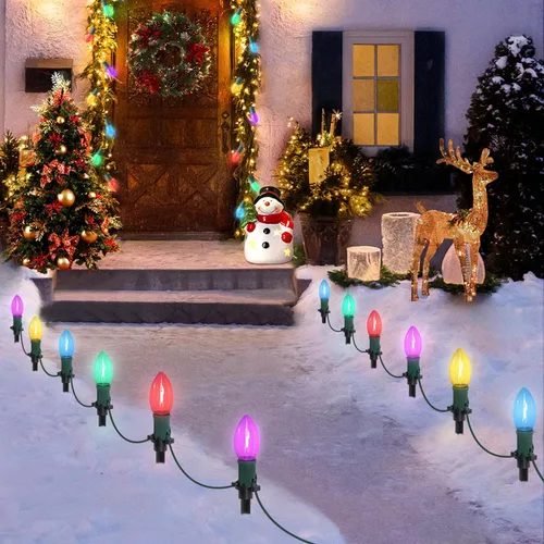 Miniatura 11 de USOKYO Luces LED C9 de 45 pies para caminos de Navidad al aire libre, 30 bombillas multicolor, impermeables, conectables, luces de Navidad
