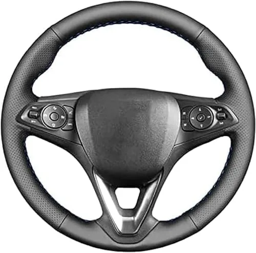 Hand-Stitched Black Leather Car Steering Wheel Cover, for Opel Astra K Corsa E Crossland X Insignia CT B Karl Zafira DIY Breathable Steering Wheel