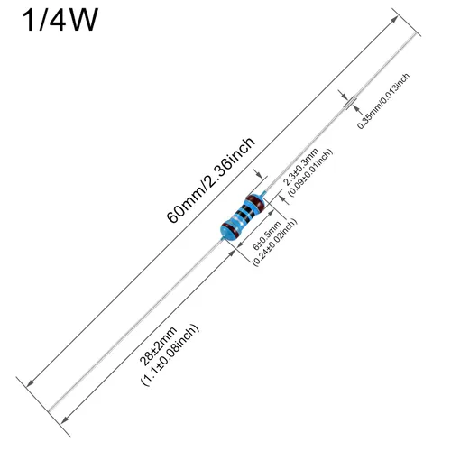Miniatura 2 de 100pcs 1 ohm Resistor 1/4w (0.25 W) Resistencia fija de película metálica de tolerancia ±1%, múltiples valores de resistencia opcional