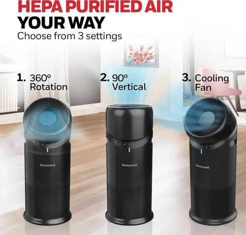 Miniatura 3 de Honeywell Allergen Plus™ - Purificador de aire HEPA 3 en 1 para el hogar, ventilador y flujo de aire ajustable para habitaciones grandes de hasta