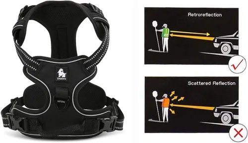 Miniatura 3 de JUXZH Truelove Arnés para perro sin tirones con mango de fácil control y 2 accesorios para correa, chaleco reflectante ajustable para mascotas Negro