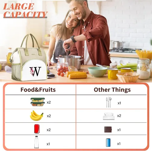 Miniatura 4 de Lonchera con inicial para mujer, lonchera térmica para niñas, lonchera grande para adultos, a prueba de fugas, para trabajo de picnic, bolsa de mano