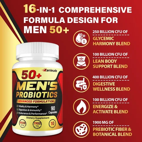 Miniatura 6 de Probióticos para hombres, potente probiótico para hombres de más de 50 años, salud intestinal y digestiva completa, con 850 mil millones de UFC