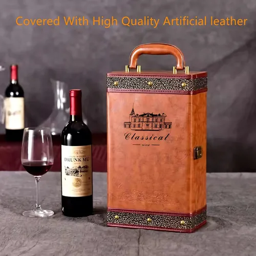 Miniatura 7 de Caja de regalo de vino con juego de 4 accesorios de vino, funda portátil para dos botellas de vino para Navidad, boda, aniversario, fiesta, caja