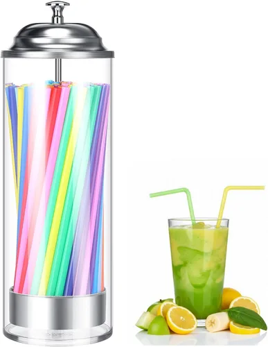 Miniatura 8 de Patelai Dispensador de popotes de 10.6 pulgadas y 200 popotes con tapa, transparente para organizador de encimera, cocina, bar, suministros