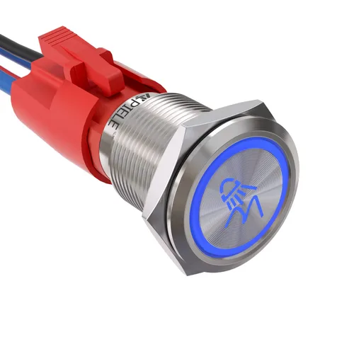 Miniatura 22 de APIELE Interruptor de botón de presión para barra de luz LED, encendido/apagado SPST, acero inoxidable, 10A, 12V, 24VDC, precableado, 19mm, 0.74