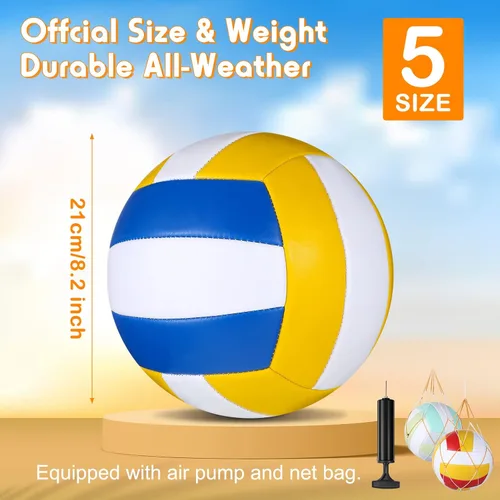 Miniatura 2 de Woanger 6 pelotas de voleibol tamaño oficial 5, impermeables, suaves, recreativas, con bomba y bolsa de red, para niños, jóvenes, adultos, Azul