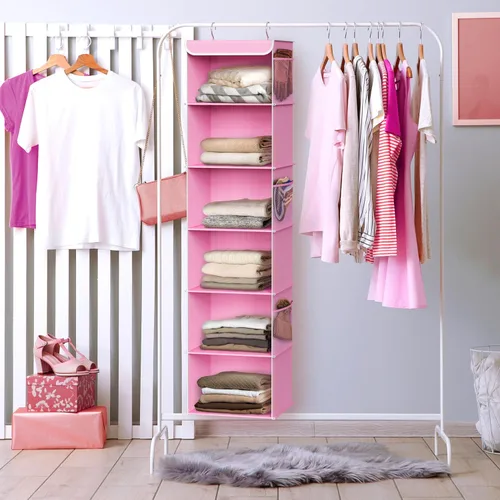 Miniatura 5 de Simple Houseware - Organizador colgante para clóset de 6 estantes, Rosa