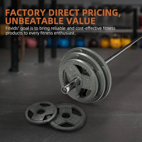 Miniatura 6 de Fitvids 2-Inch Olympic Cast Iron Plate Weight Plate Set with Clamps for Strength Training and Weightlifting
