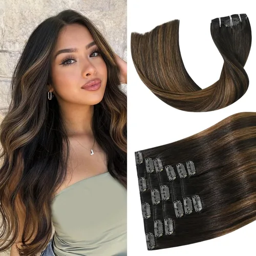 Miniatura 17 de Aison Extensiones de cabello humano real con clip, color marrón oscuro, 2.47 onzas, cabello humano Remy, 12 pulgadas, para mujeres, 7 unidades, 16
