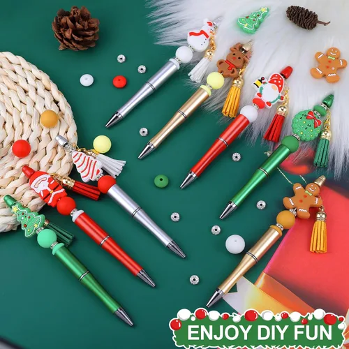 Miniatura 3 de CZWZ 8 piezas de bolígrafos de cuentas navideños, bolígrafos de plástico con cuentas y cuentas de silicona multicolor, bolígrafos navideños