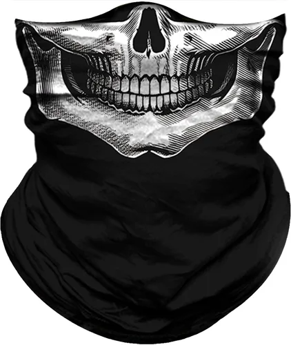 Miniatura 26 de Obacle Bandana máscara facial cuello polaina tubo máscara hombres mujeres para protección solar contra el polvo Bandera de calavera blanca y negra
