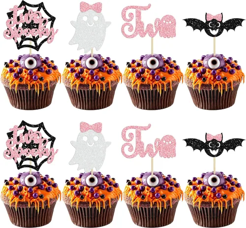 Miniatura 20 de Ephlyn 24 adornos negros para cupcakes con temática de Halloween, baby shower, niños, fiesta de cumpleaños, suministros de decoración de pasteles