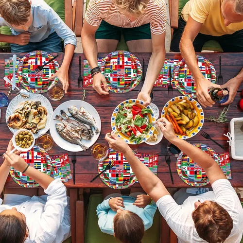 Miniatura 5 de OBUSATT 96 unidades de banderas internacionales del mundo suministros de fiesta, platos de papel de bandera de país, viaje alrededor del mundo