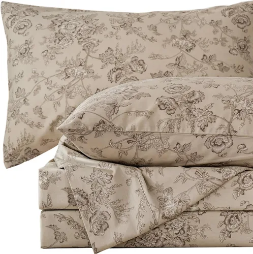 Miniatura 11 de Juego de sábanas de cama floral azul 100% algodón percal tamaño King, diseño vintage chic shabby, con patrón de peonía, ropa de cama suave y Monet