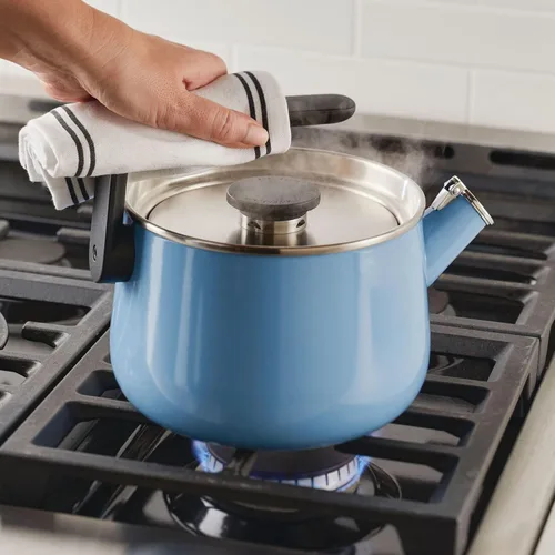 Miniatura 7 de KitchenAid Teakettles - Tetera silbadora de acero esmaltada y lista para inducción, tapa de acero inoxidable, 2 cuartos de galón, terciopelo azul