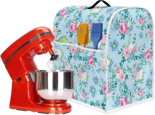 Miniatura 6 de Piezas de mezclador floral, funda para batidora de cocina con patrón de margaritas azules con mango superior portátil, lavable a máquina, accesorios