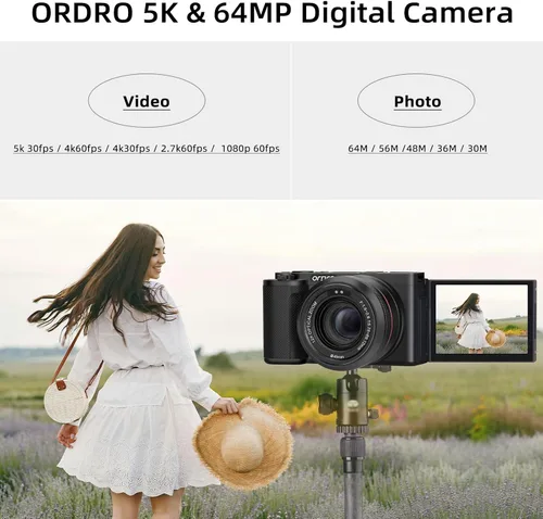 Miniatura 2 de ORDRO Cámara digital G730 5K Zoom óptico de 12x, pantalla táctil de ángulo variable de 3.2", enfoque automático/manual para vlogging y fotografía