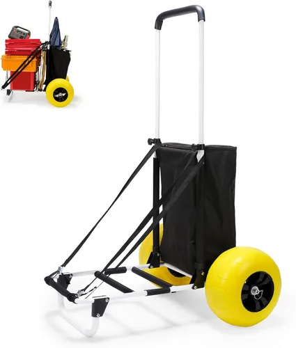 Carrito de Pesca para Playa, Ruedas de Globo Grandes de 13" con Neumáticos Sólidos de PU Sin Pinchazos para Arena, Carrito de Arena Plegable con