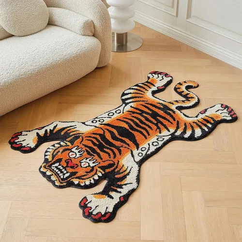 Miniatura 10 de Alfombra de área de tigre tibetano de 5 x 3.3 pies con mechones de pelo alto XLarge para interiores lavable a máquina con respaldo antideslizante