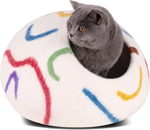 Miniatura 9 de MEOWFIA Cat Cave - Cama de fieltro prémium para gatos de interior, hecha a mano, 100% lana merina, gato (grande, esmeralda)