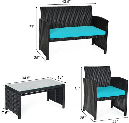 Miniatura 5 de Tangkula Juego de muebles de mimbre para patio de 4 piezas, juego de sofá y mesa Patiojoy con 4 asientos, juego de sofá de ratán al aire libre