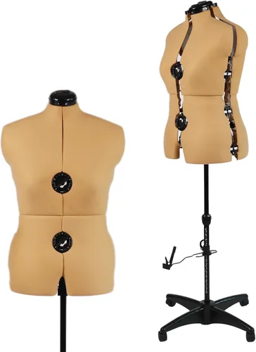 Miniatura 16 de maniquí ajustable con forma de vestido para costura, talla 6-14 para mujer, gris, con 13 diales y ruedas desmontables, modelo de cuerpo
