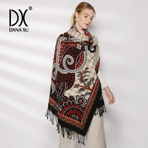 Miniatura 9 de DANA XU Lujosa bufanda de cachemira floral de gran tamaño, 100% de lana pura, extra grande, cálida, chal y envoltura para mujer