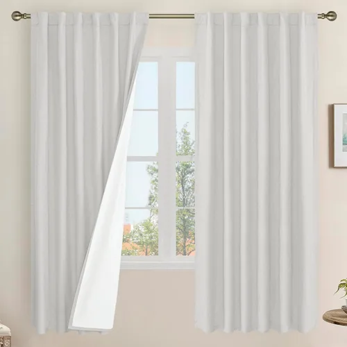 Miniatura 57 de LAMIT Cortinas de lino natural 100 % opacas para ventana, para dormitorio, 45 pulgadas, cortinas térmicas con textura de lino estilo granja