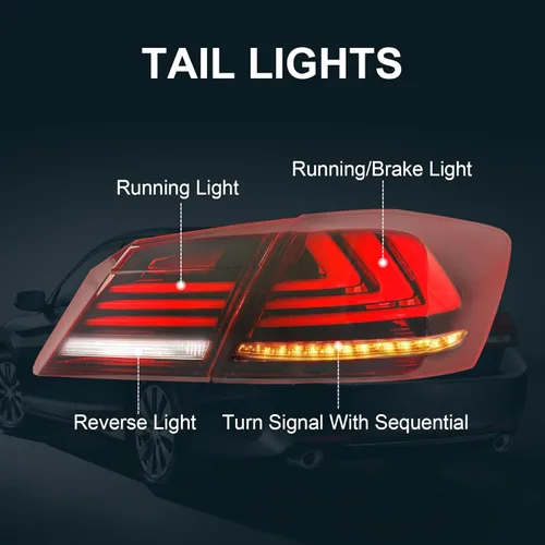 Miniatura 4 de Conjunto de luces traseras LED de repuesto para Honda Accord Sedán de 4 puertas 2013 2014 2015, lámparas traseras rojas transparentes con señal