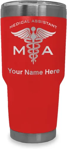 Miniatura 84 de LaserGram Taza aislada al vacío de 20 onzas, asistente médico MA, grabado personalizado incluido (rosa)