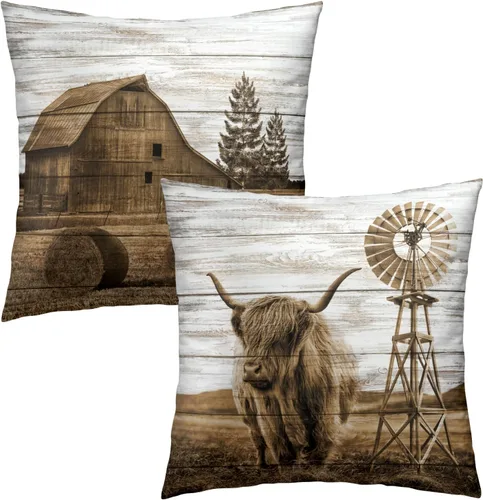Miniatura 56 de Giwawa Juego de 2 fundas de almohada de calabaza otoñal de 16 x 16 pulgadas, fundas de cojín de algodón de madera de girasol para sofá, patio