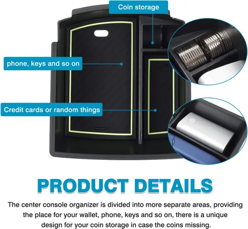 Miniatura 7 de Autorder Organizador de consola central para Hyundai Kona 2018-2021 2022 2023, caja de almacenamiento de reposabrazos, accesorio con bandeja