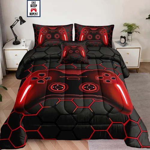Juego de 6 piezas de ropa de cama en bolsa para niños, juego de edredón para niños, juego de edredón para niños jugadores, juego de edredón para