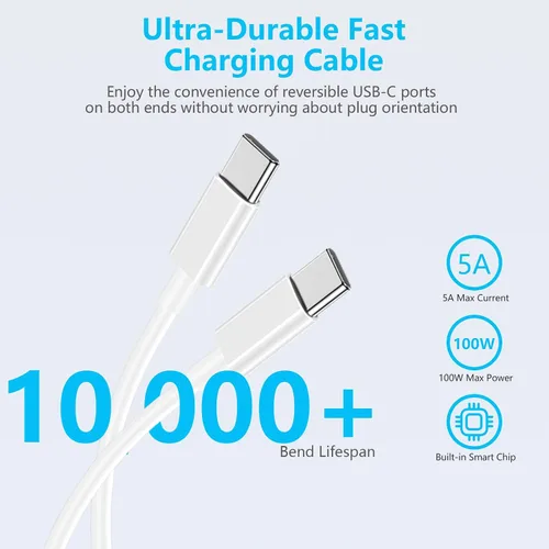 Miniatura 3 de Cargador súper rápido de 45 W para Samsung, cargador de teléfono Android, cable USB C a C de 10 pies de largo con bloque de carga PD/PPS de 45 Blanco