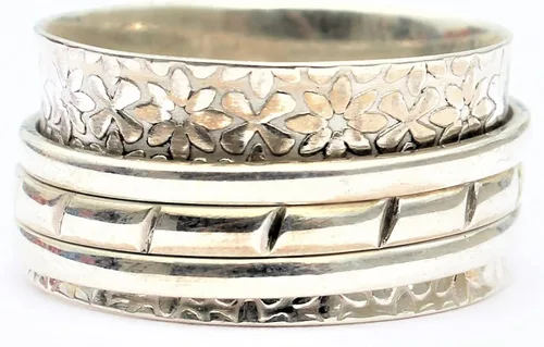Miniatura 5 de Sterling Silver Spinner Ring Anxiety Spinner Ring Fidget Spinner Ring for Women Handmade Three Spinner Ring Sterling Silver 925