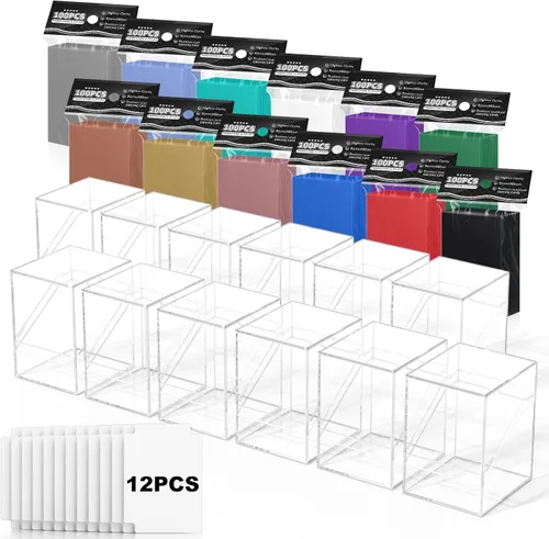Miniatura 8 de YSCare Paquete de 2 Cajas para Mazos de Cartas, Estuche para Mazo y 200 Fundas para Tarjetas con Divisores, Caja de Almacenamiento Commander Negro