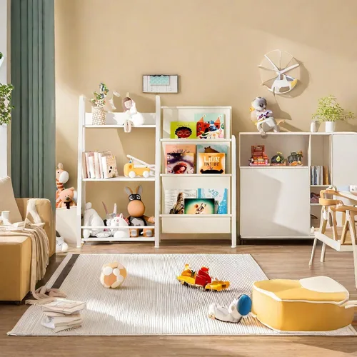 Miniatura 7 de Estantería infantil con bolsa de almacenamiento, estantería de 3 niveles y organizador de almacenamiento de juguetes para niños, estantería de metal