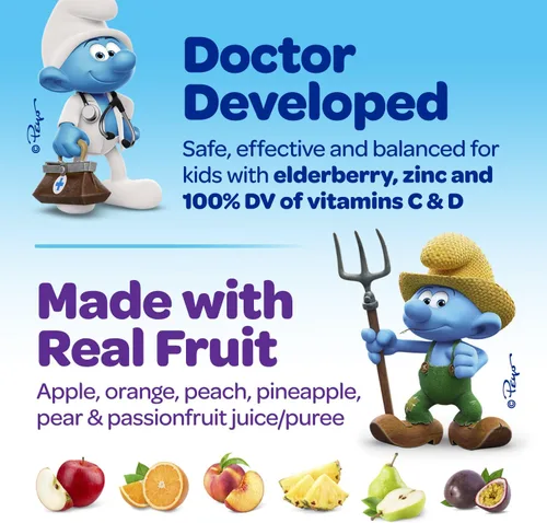 Miniatura 5 de Smurfs Kids - Gomitas de apoyo inmunológico para niños, gomitas de inmunidad para niños de saúco negro con vitamina C y zinc, hechas con fruta real