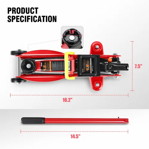 Miniatura 5 de DNA Motoring Gato Hidráulico de Carretilla de Perfil Bajo para Servicio/Piso, Capacidad de 1.5 Toneladas (3000 libras), Rango de Elevación 5.3"-12