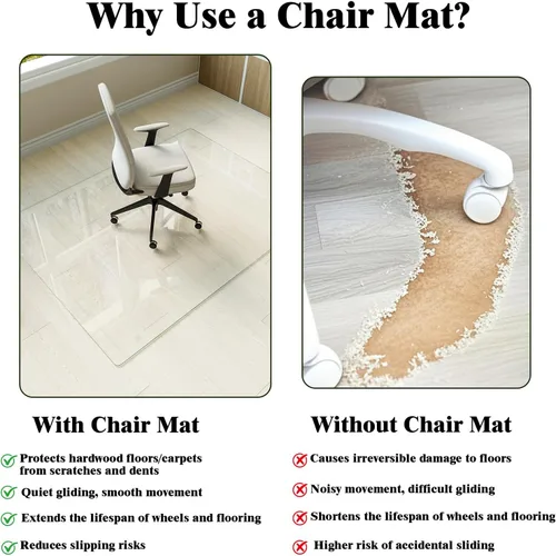 Miniatura 2 de Koonmi Tapete para silla de vidrio templado para suelos de madera dura y alfombras, 30 x 55 pulgadas, protector de piso de oficina transparente
