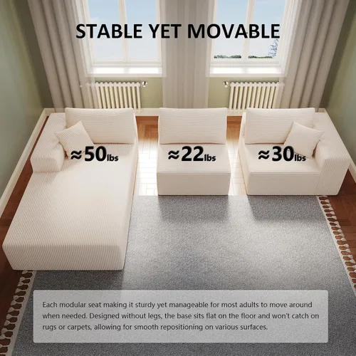 Miniatura 6 de Sofá seccional modular de 108" — Sofá nube de gran tamaño con chaise en forma de L, seccional modular tapizado de 3 asientos para sala de estar