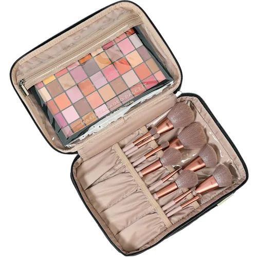 Miniatura 2 de NISHEL Bolsa Grande de Maquillaje de Viaje de Doble Capa para Mujeres, Estuche Cosmético, Organizador para Accesorios de Tamaño de Viaje, Botellas